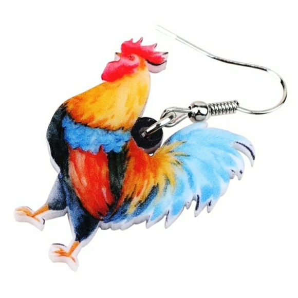 New Double Sided Acrylic Rooster Chicken Earrings - Picture 5 of 8